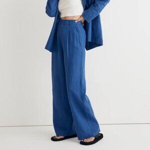 Madewell 100% Linen Blue Wide Leg Harlow Pant